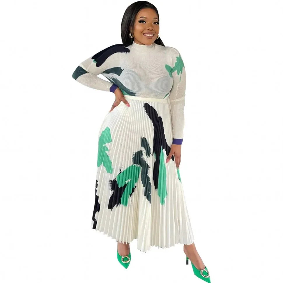 Maxy Two Piece Set Tops And Pleated Skirt Suit Women Clothing African Dashiki Wedding Party Traditional Robe Ankara Outfits Kaftan