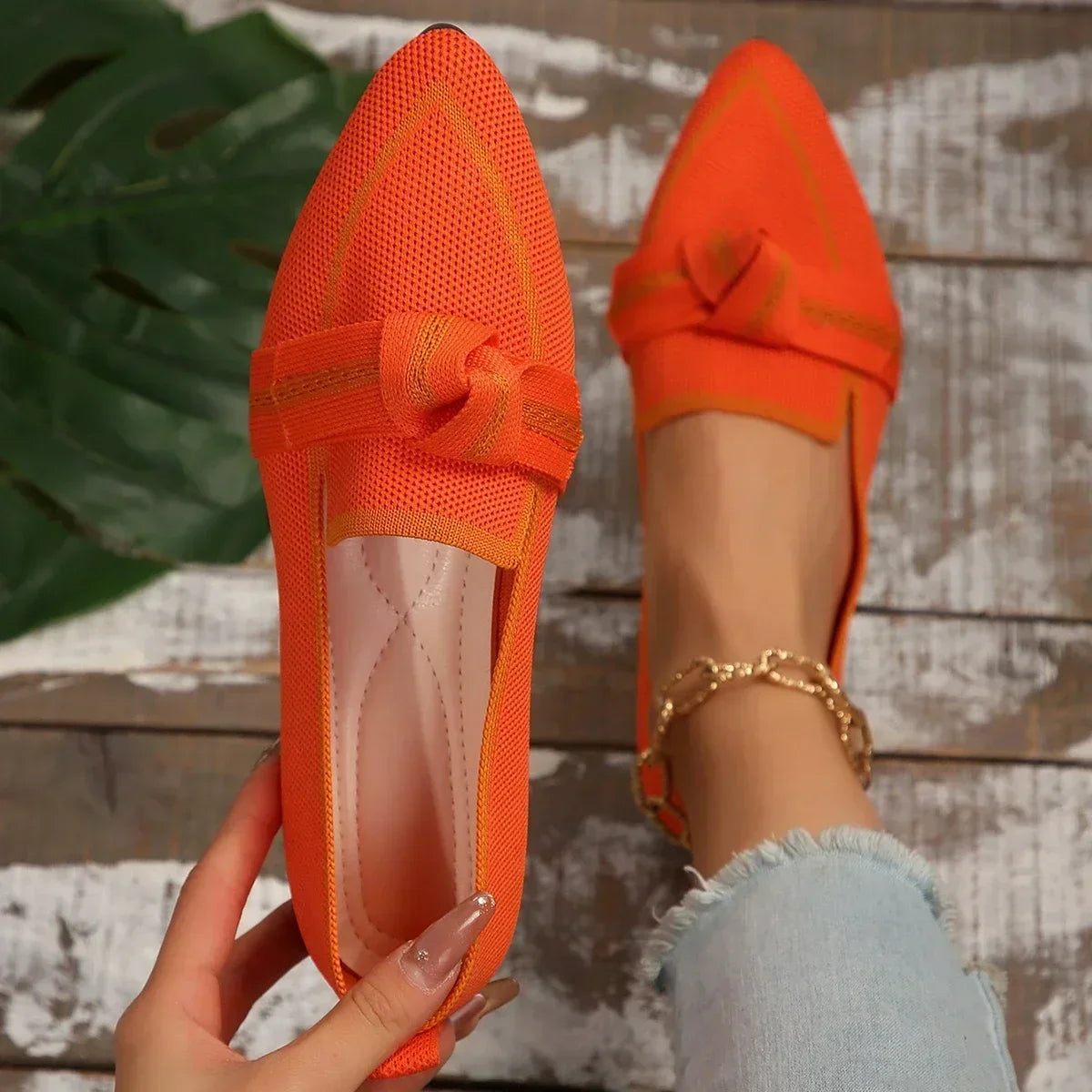 Maxy Women Flats New Knitted Slip Breathable Comfortable Solid Color Shoes Casual Pointed Toe Walking Loafers Sneakers women