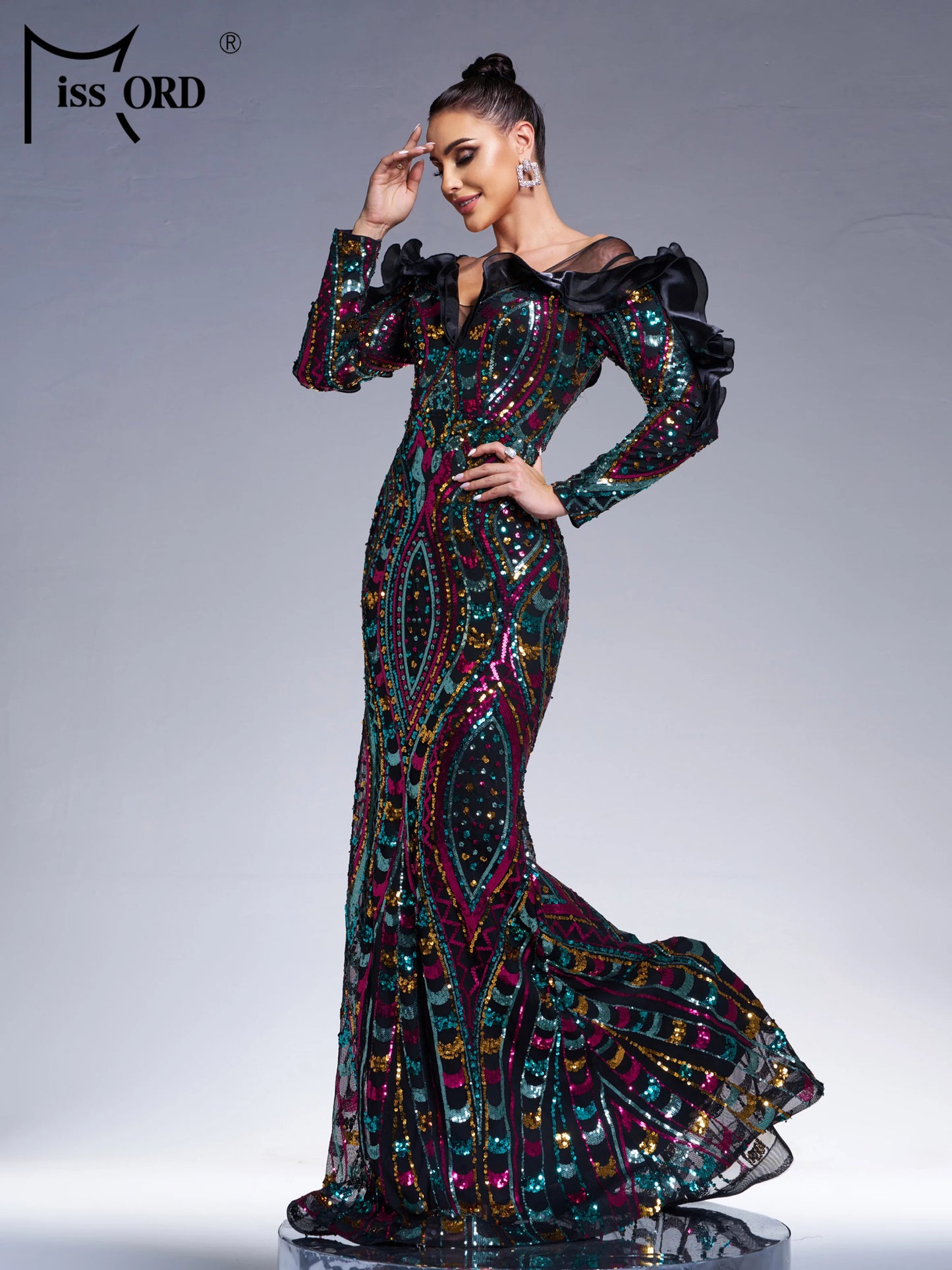 Maxy New Black Church Off Shoulder Sequin Geometric Mermaid Evening Cocktail Wedding Birthday Party Formal Occasion Dress