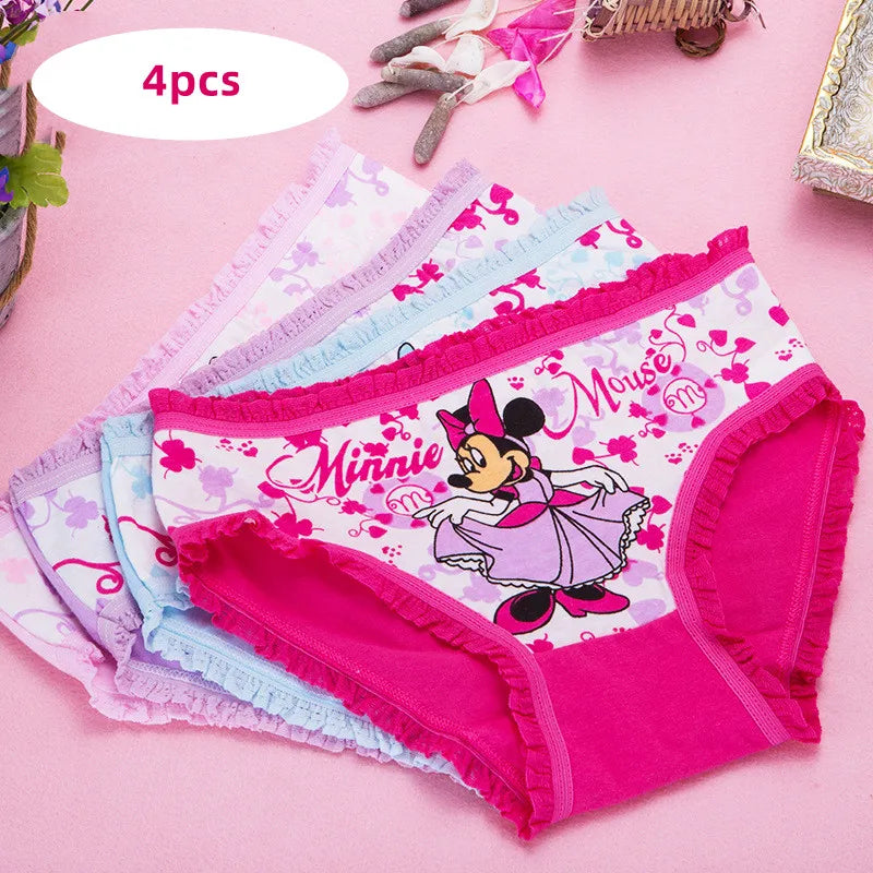 Maxy 1/4pcs Disney Anime Minnie Mouse Girl Underwear Kawaii Mickey Minnie Children Underpants Cartoon Princess Shorts Kids Gifts