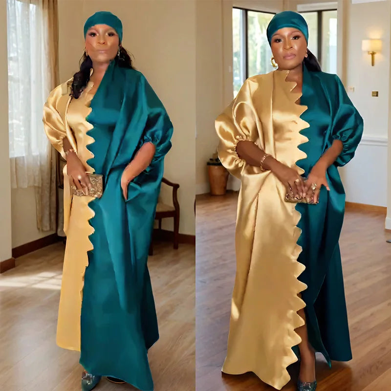Maxy Dresses for Women Satin Clothing Ankara Dashiki Boubou Robe Turkey Kaftan Dubai Abaya Wedding Muslim Gown