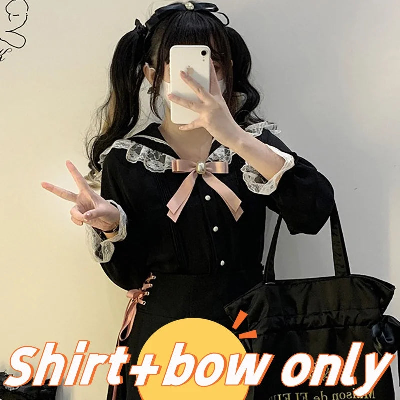 Gacy Women Shirts Japanese Style Blouse Elegant Long Sleeve Sweet Tops Casual Aesthetic Shirt