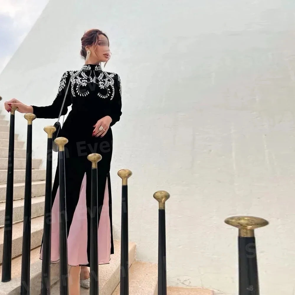 Maxy Pretty Women Mermaid Evening Dresses Long Sleeve High Neck Prom Gowns Beaded Formal Party Customized dress