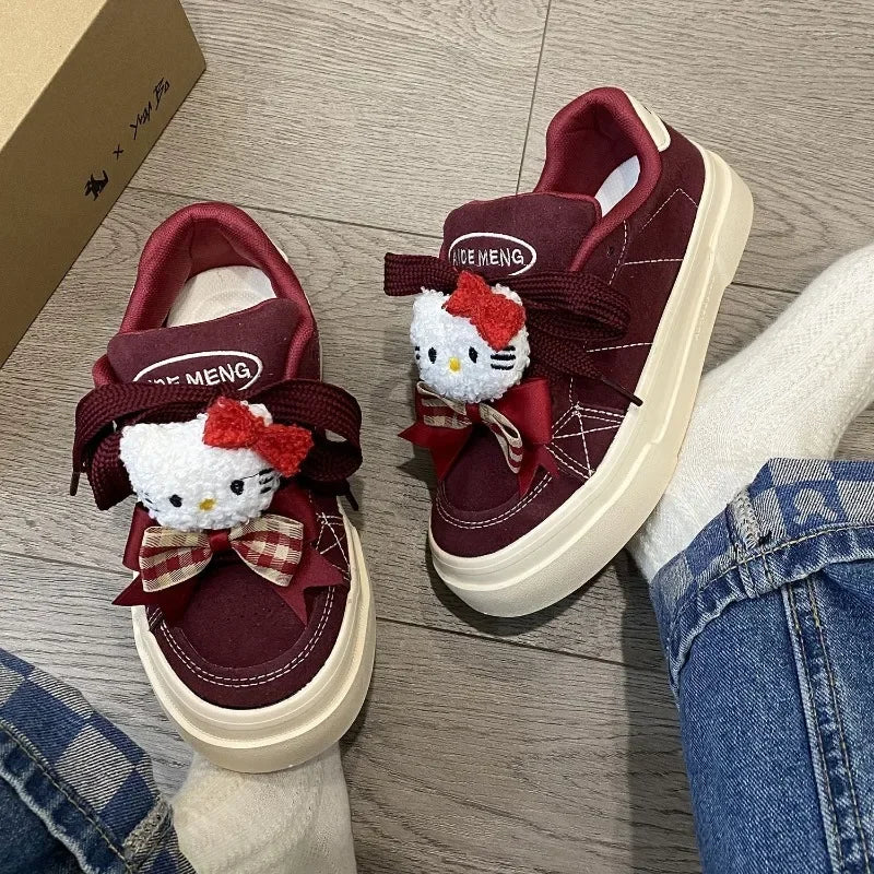 Maxy Hello Kitty Anime Kawaii Sanrio Ins Spring Autumn Fashion Board Shoes Cute Kt Cat Platform Canvas Shoes Ins Gifts for Girls