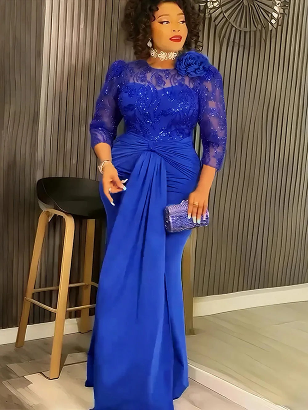 Maxy Plus Size African Party Dresses for Women Dashiki Sequin Sexy Bodycon Long Dress Elegant Outfits Muslim Wedding Evening Gowns