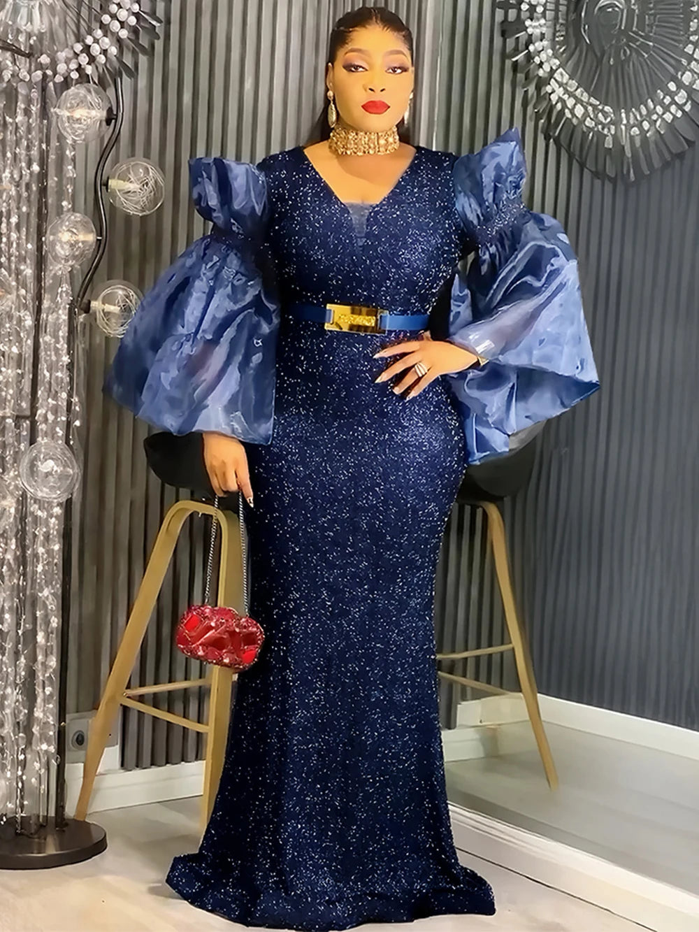 Maxy Luxury Sequins Dresses for Women Elegant Wedding Party Evening Gown African Dashiki Outfits 2026 Birthday Dress Ladies Clothing