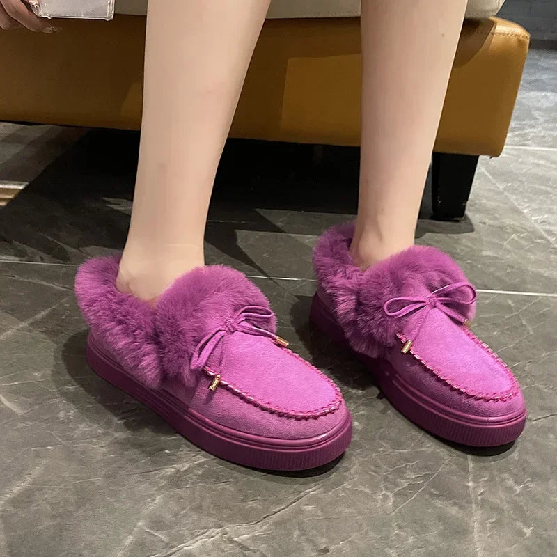 Maxy Winter Women's Cotton Flat Shoes Moccasins Femme Warm Plush Loafers Comfy Fur Flats Woman Large Size 35-43 Platform Furry Boots