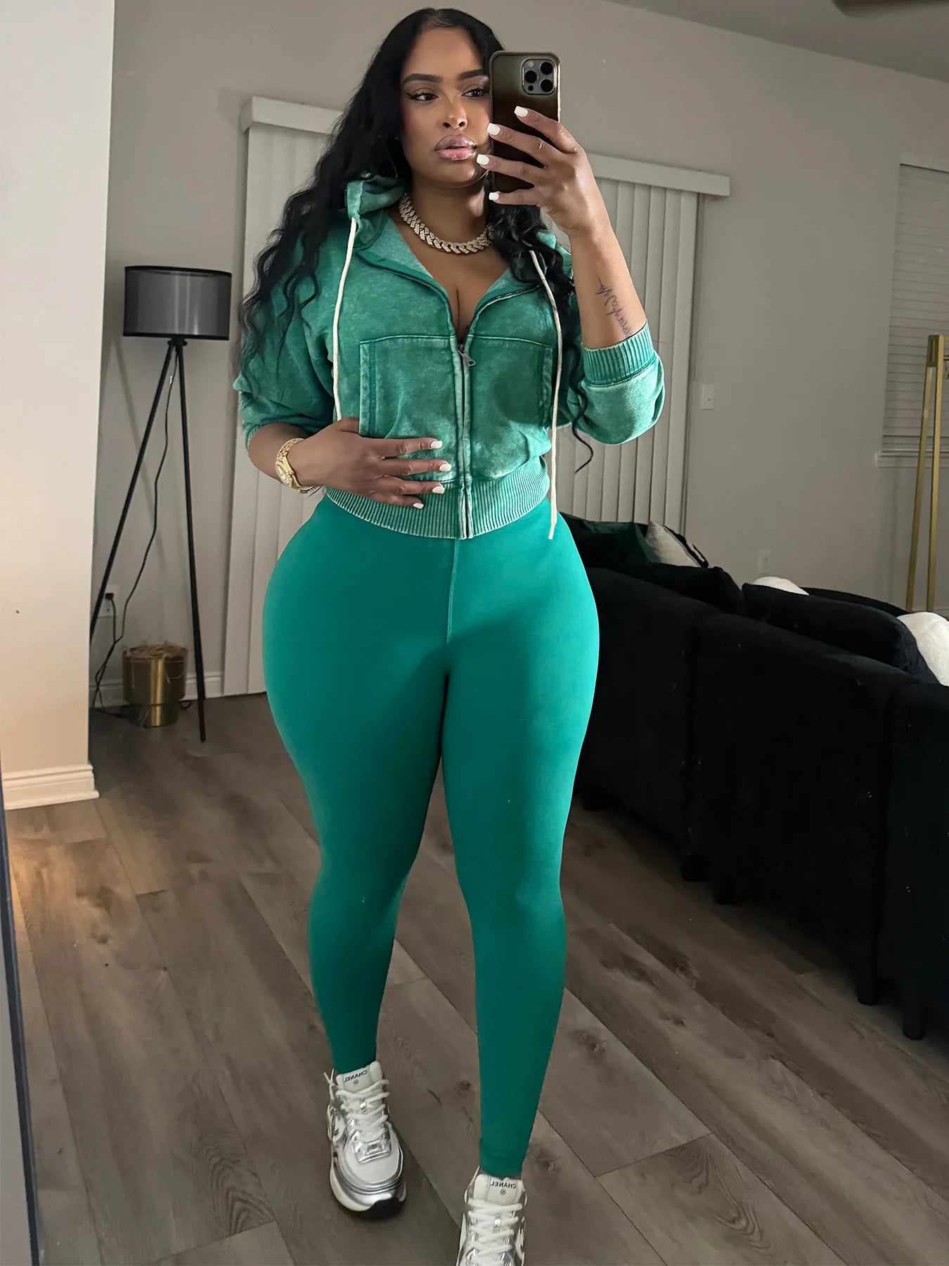 Maxy Koilu Casual Sporty 2 Piece Set Woman Autumn Trend Washed Style Drawstring Hooded Jacket+Solid Yoga Pants Daily Simple Tracksuit