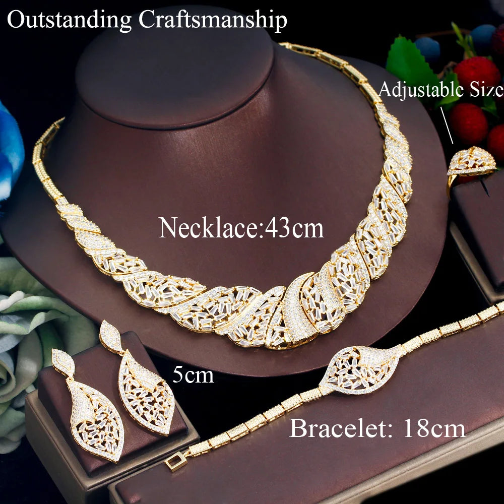 Maxy Three Graces Exquisite Shiny Cubic Zirconia Stone 4pcs Dubai Nigerian Bridal Wedding Banquet Dinner Jewelry Set for Women TZ833
