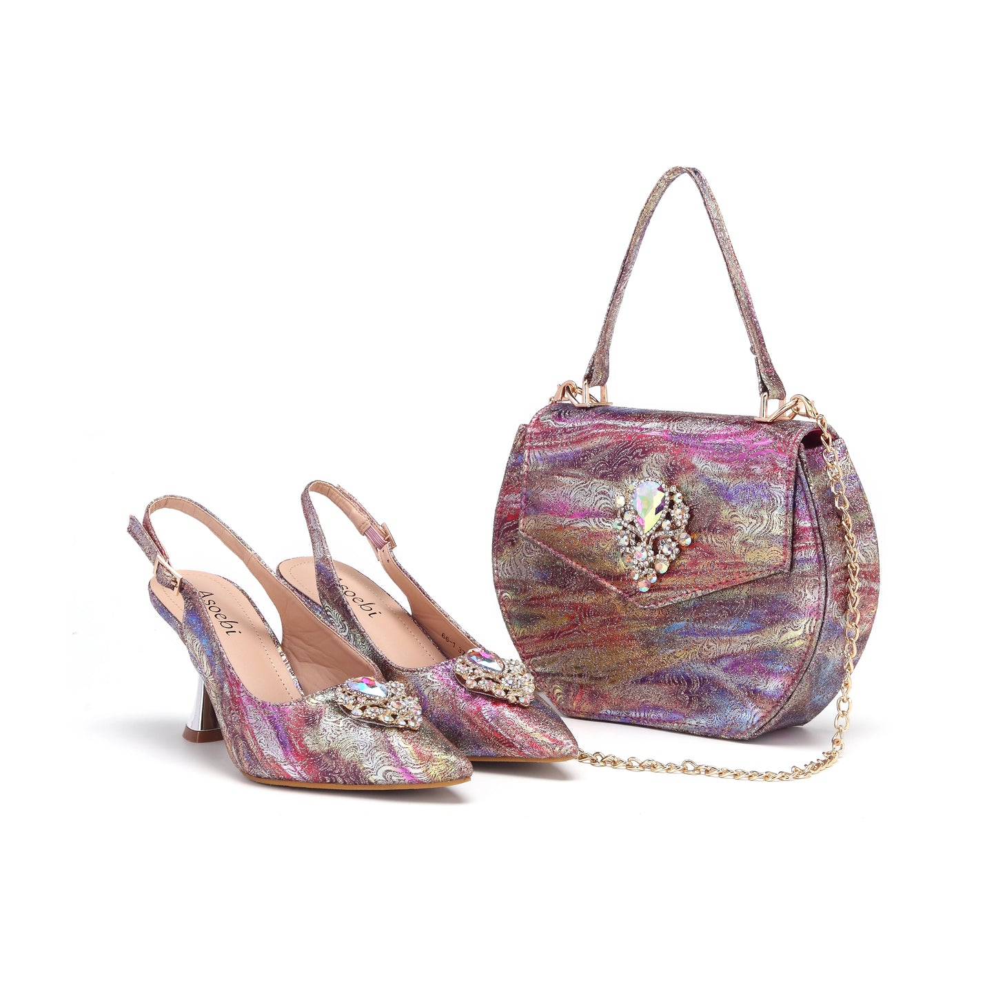 Maxy beautiful gold Shoes and Bag Sets for Evening Party with Stones Leather Handbags Match Bags!