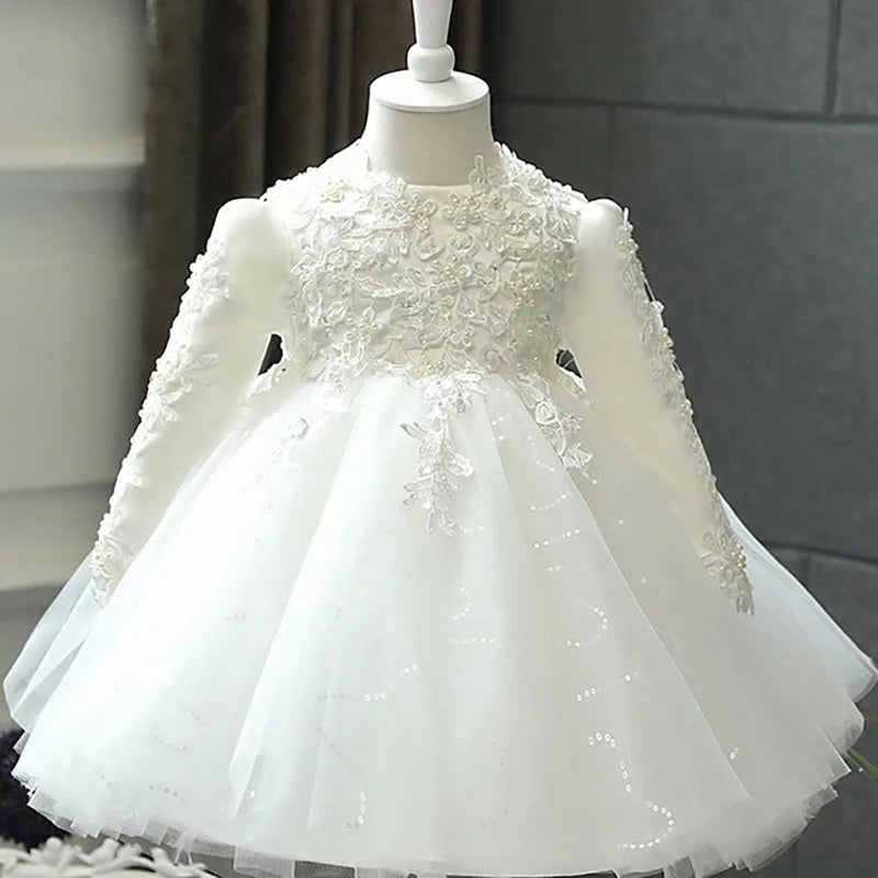 Maxy Princess Satin Lace Beading Bow Flower Girl Dress Children First Communion Dress Ball Gown Wedding Party Dress Birthday Show