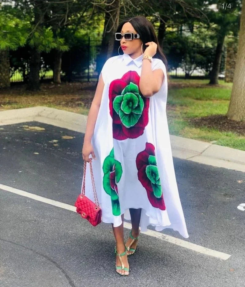 Maxy Dresses for Women New Summer Print Dress Plus Size Boubou Nigerian Fashion Ankara Robes Party Clothing