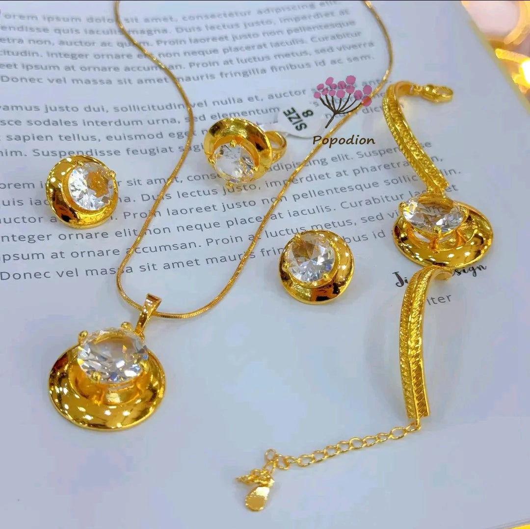 Maxy New Gold Plated Necklace Earrings Rings Bracelets for Women's Wedding Party Jewelry Set