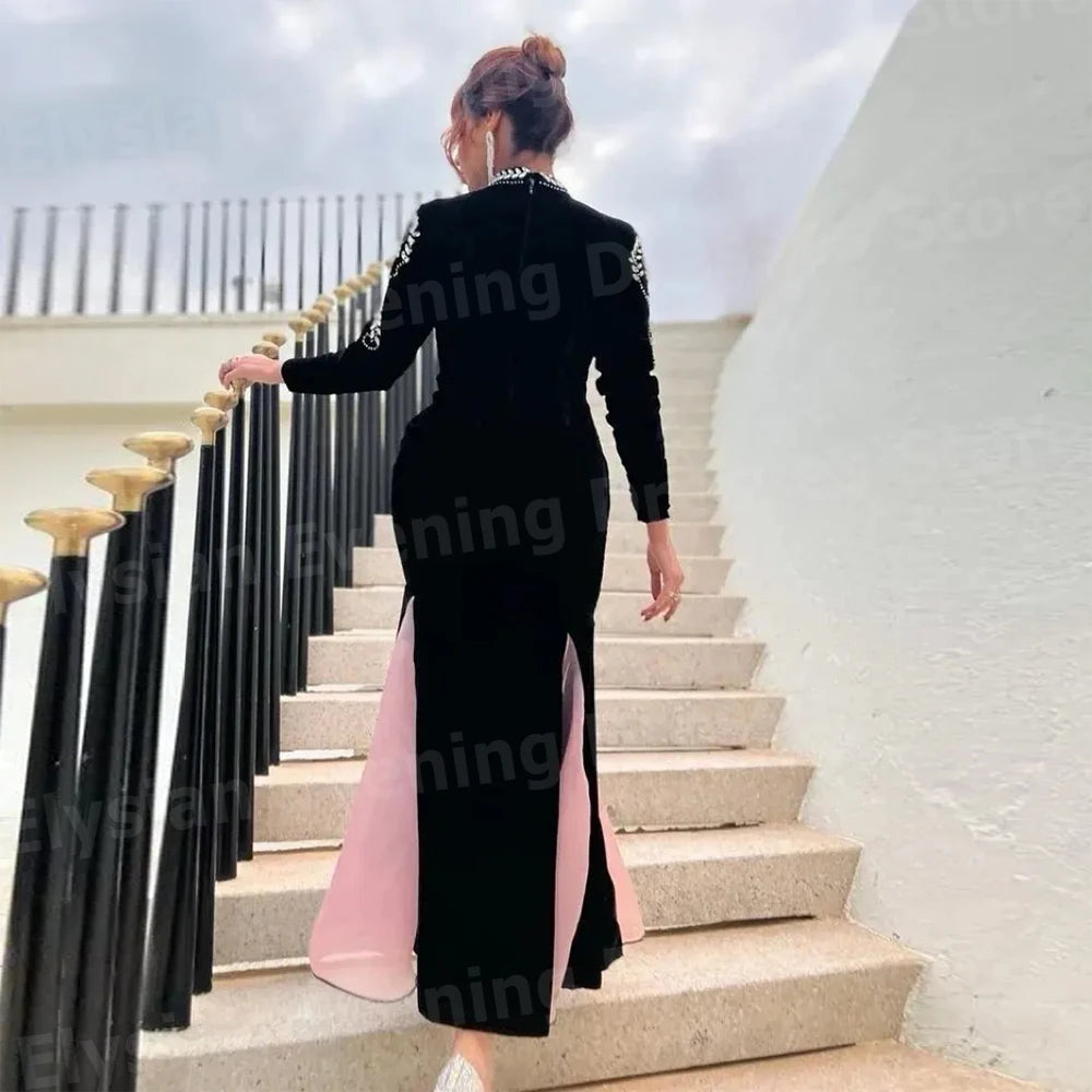 Maxy Pretty Women Mermaid Evening Dresses Long Sleeve High Neck Prom Gowns Beaded Formal Party Customized dress