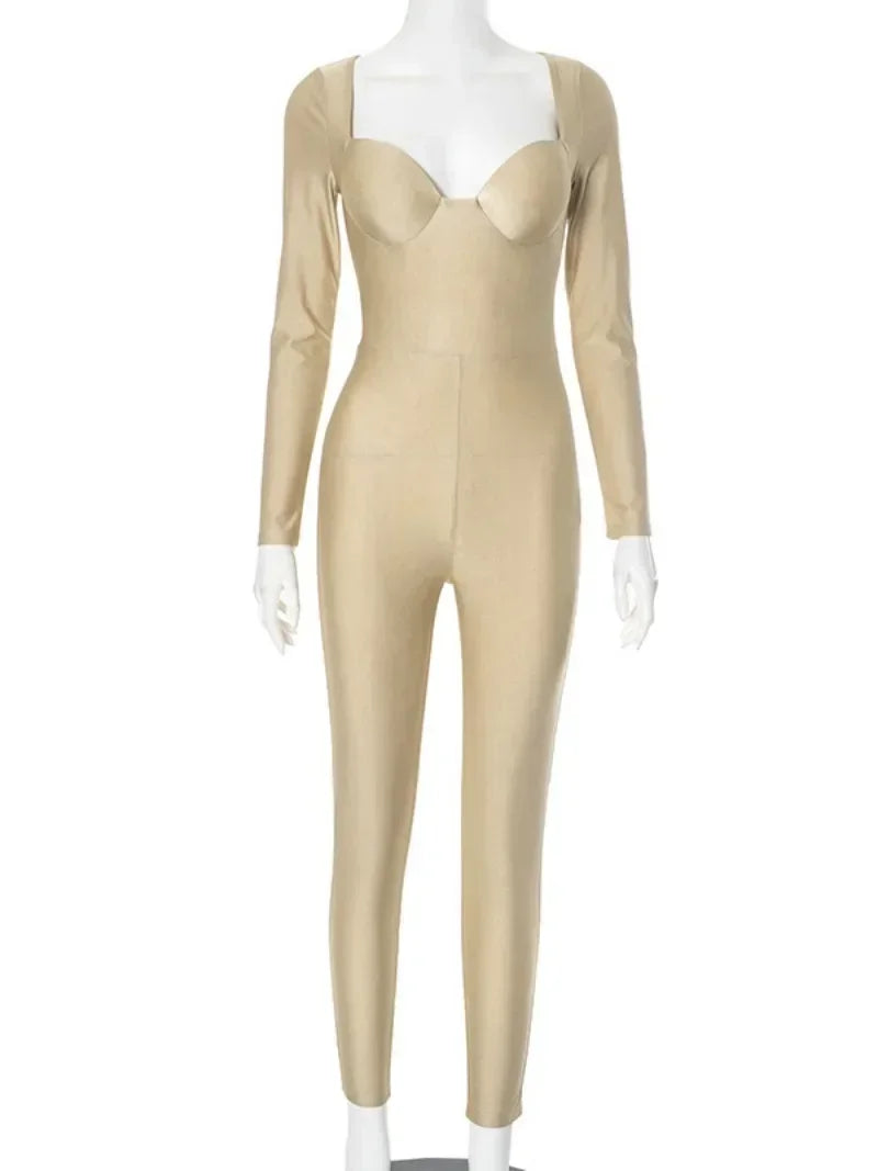 Amay Fashion Sports Jumpsuit Women Casual Long Sleeve High Waist Solid Bodysuits Streetwear Y2K One Piece Yoga Fitness Overalls Black