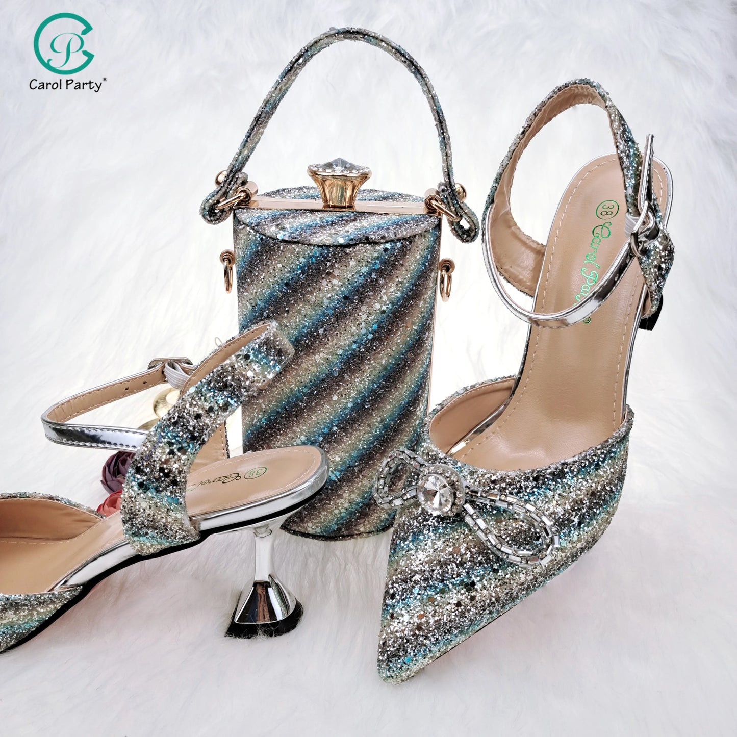 New Arrival Special Style Italian Design African Women Shoes and Bag Set Nigeria Ladies Shoes and Bag in Blue Color