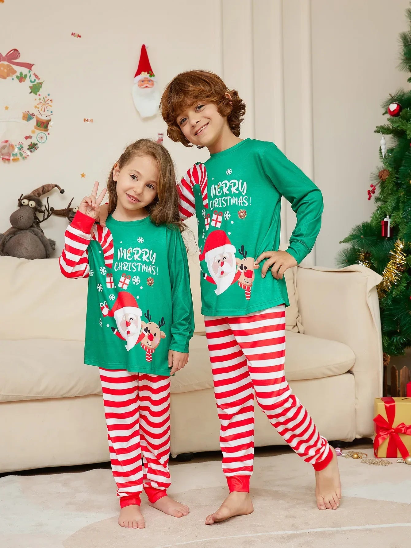 Xmas Look Toddler Boys Girls Pajamas Set Cartoon Print 2 Piecers Suit Sleepwear Christmas Matching Clothing Set Baby Romper Pjs