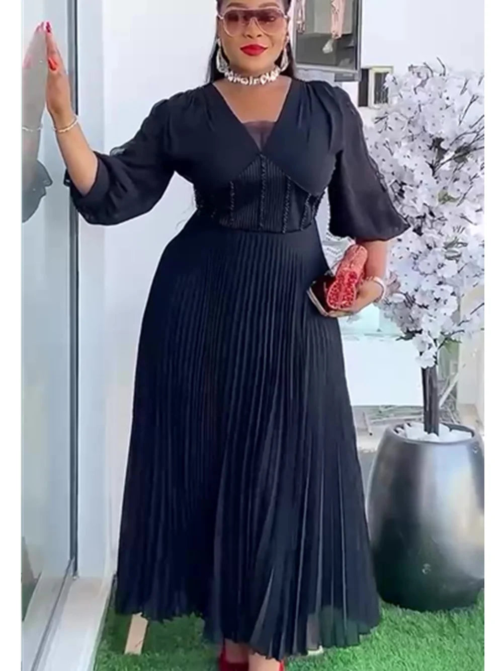 Maxy Plus Size Party Dresses for Women New Summer Fashion Chiffon Long Robe Elegant Turkey Kaftan Muslim Maxy Dress