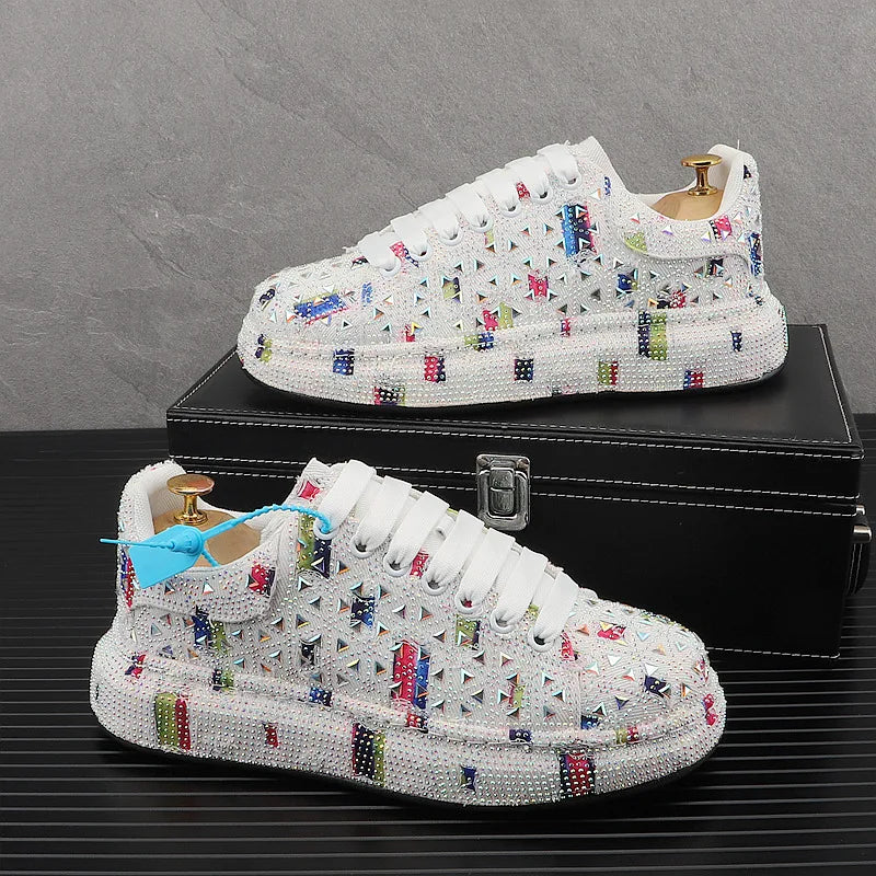 Visco European Rhinestone Thick Soled Casual Sport Shoes Men's Spring Summer Fashion Luxury Sneakers Youth Male Flats Outdoor Derby