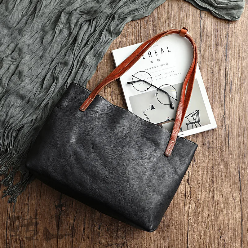 Maxy Vintage Fashion Women Tote Bag Crazy Horse Leather Shoulder Bags Woman Handbags Large Capapcity Female Totes Luxury Bucket Bag