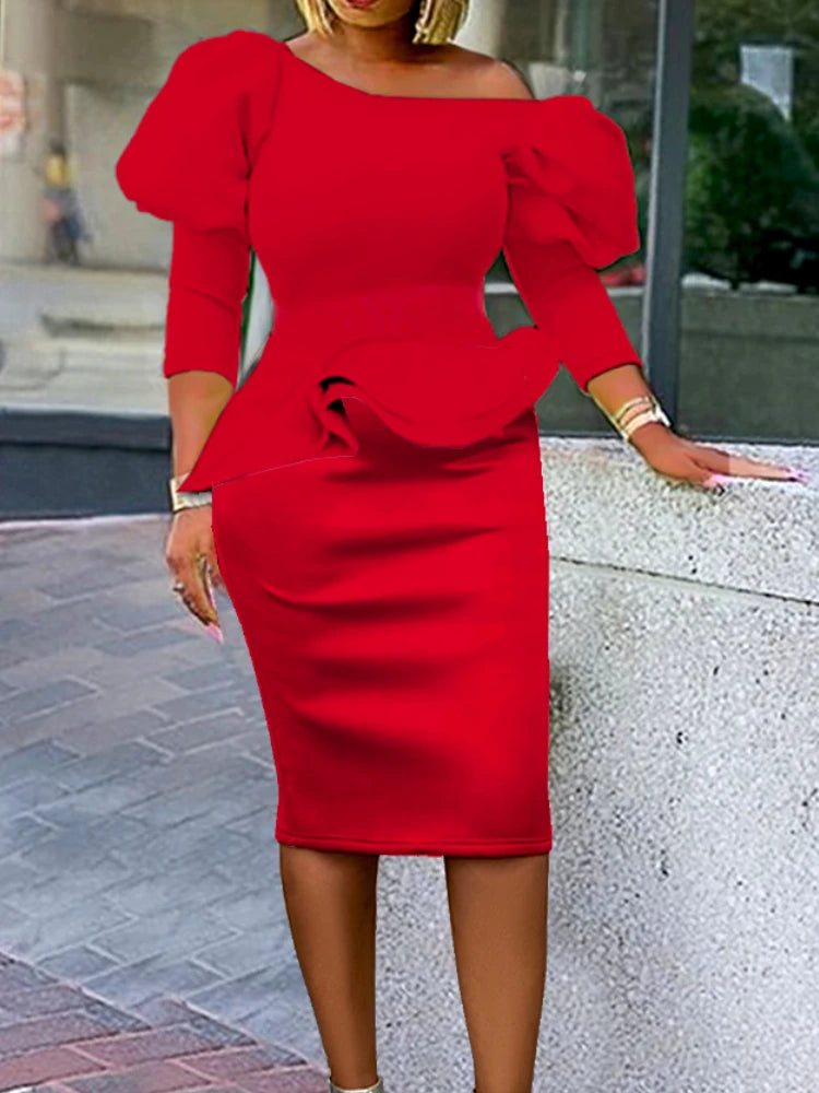 Women Red Dress Peplum Bodycon Christmas Party Sheath Off Shoulder Female African Ladies Dance Event Celebrate Gowns Evening New