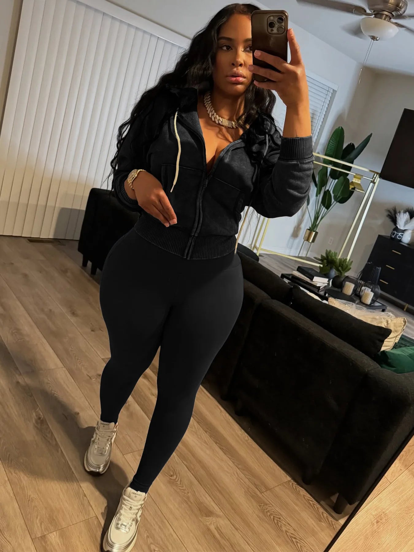 Maxy Koilu Casual Sporty 2 Piece Set Woman Autumn Trend Washed Style Drawstring Hooded Jacket+Solid Yoga Pants Daily Simple Tracksuit