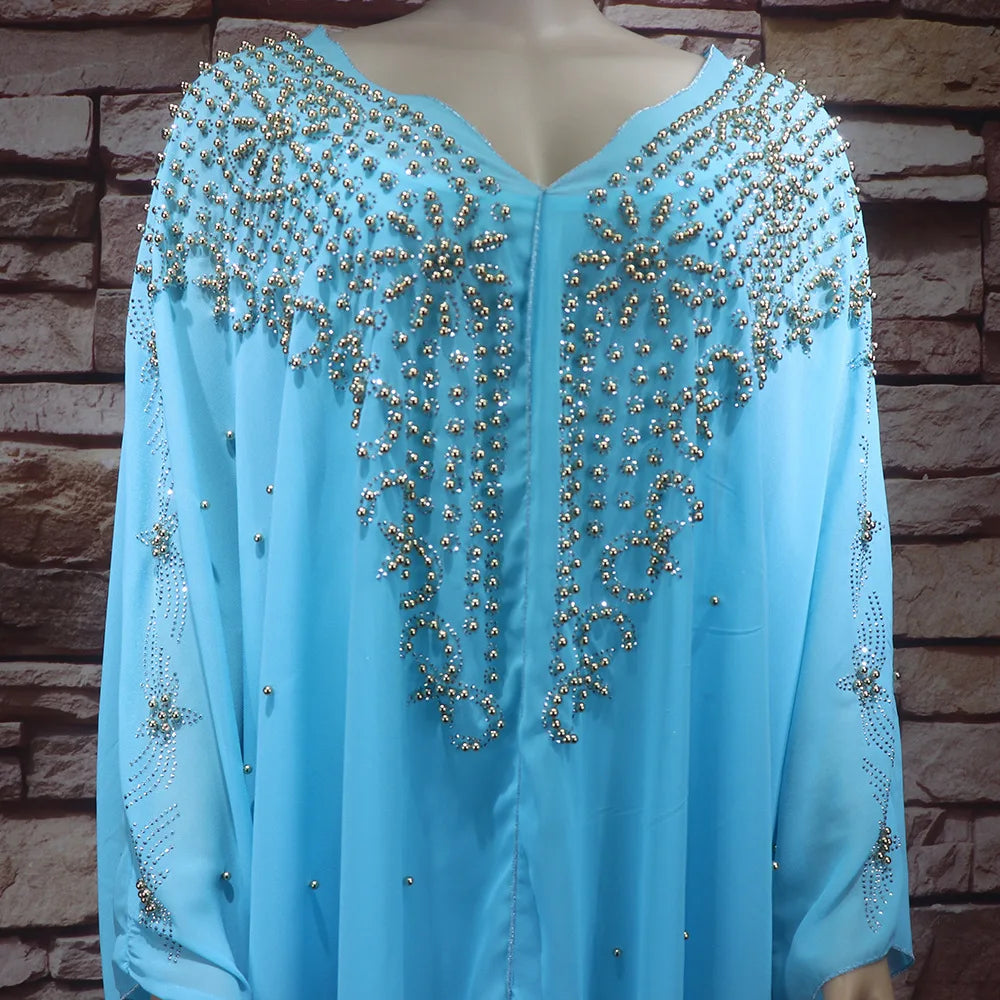 Maxy Abaya Kaftan Dubai Beaded Maxy Dress Inner Set Bat Sleeve Kaftan Muslim Women Boubou Arab Robe Gown