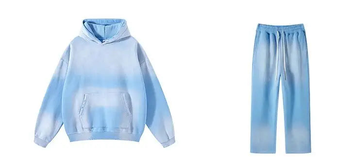 Vintage Spray Pants Two Piece Set + Hooded Sweatshirts Tie Dye Autumn Winter Outfit For Women Men 2 Piece Suit Loose High Street