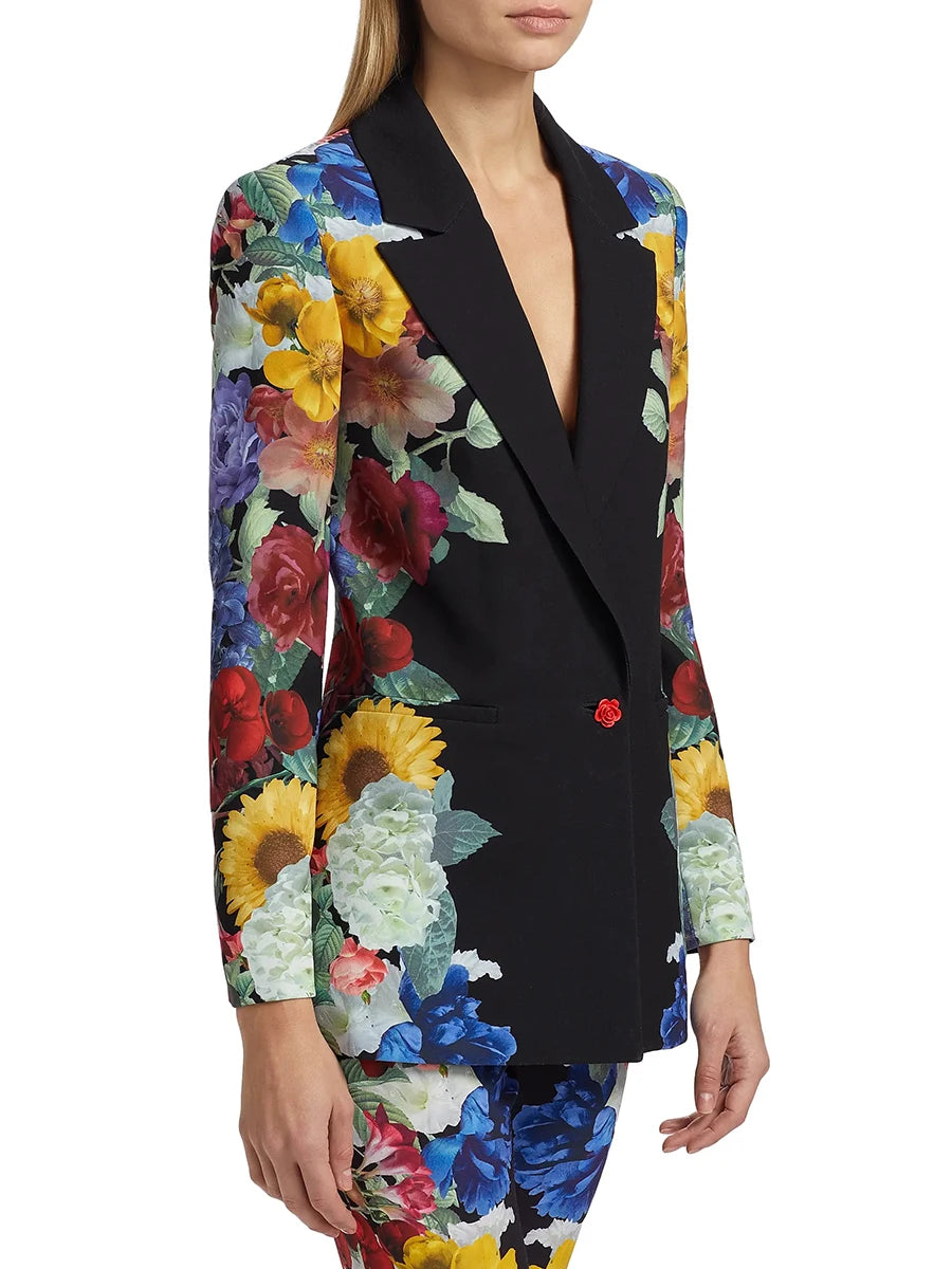 Maxy Formal Printing Two Piece Set for Women Lapel Long Sleeve Spliced Chic Botton Blazer High Waist Pant Suit Female Clothing