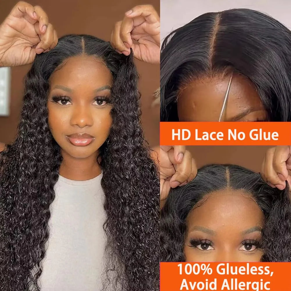 Maxy Deep Wave Glueless Wig Pre-Cut Lace Wig 200% Density Pre-Plucked Natural Wave Wear Go Glueless Curly Human Hair Wigs For Women