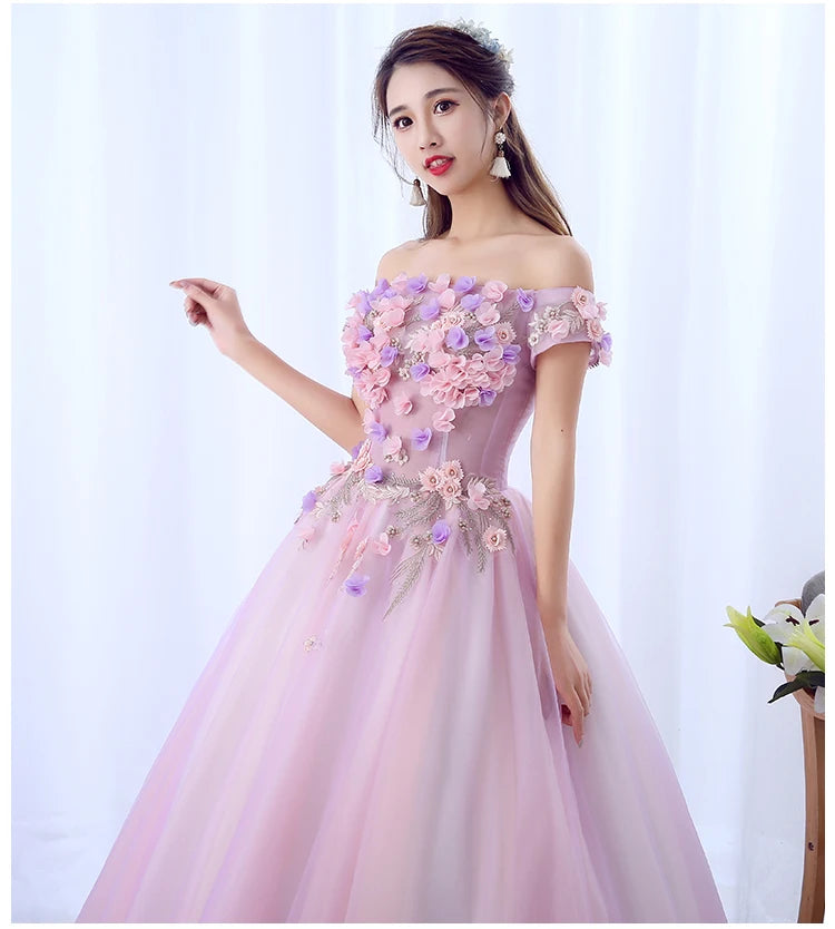 Maxy Quintenary Dress New Gryffon Elegant Boat Neck Party Prom Formal Ball Gown Sweet Floral Print Vestido De Quincenera