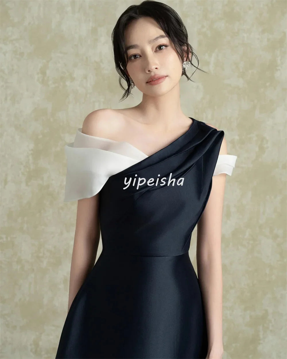 Maxy Customized Unisex Matching Fashion Pleat Rached A-line Off-the-shoulder Midi Dresses Bespoke Occasion Dresses Classic Casual