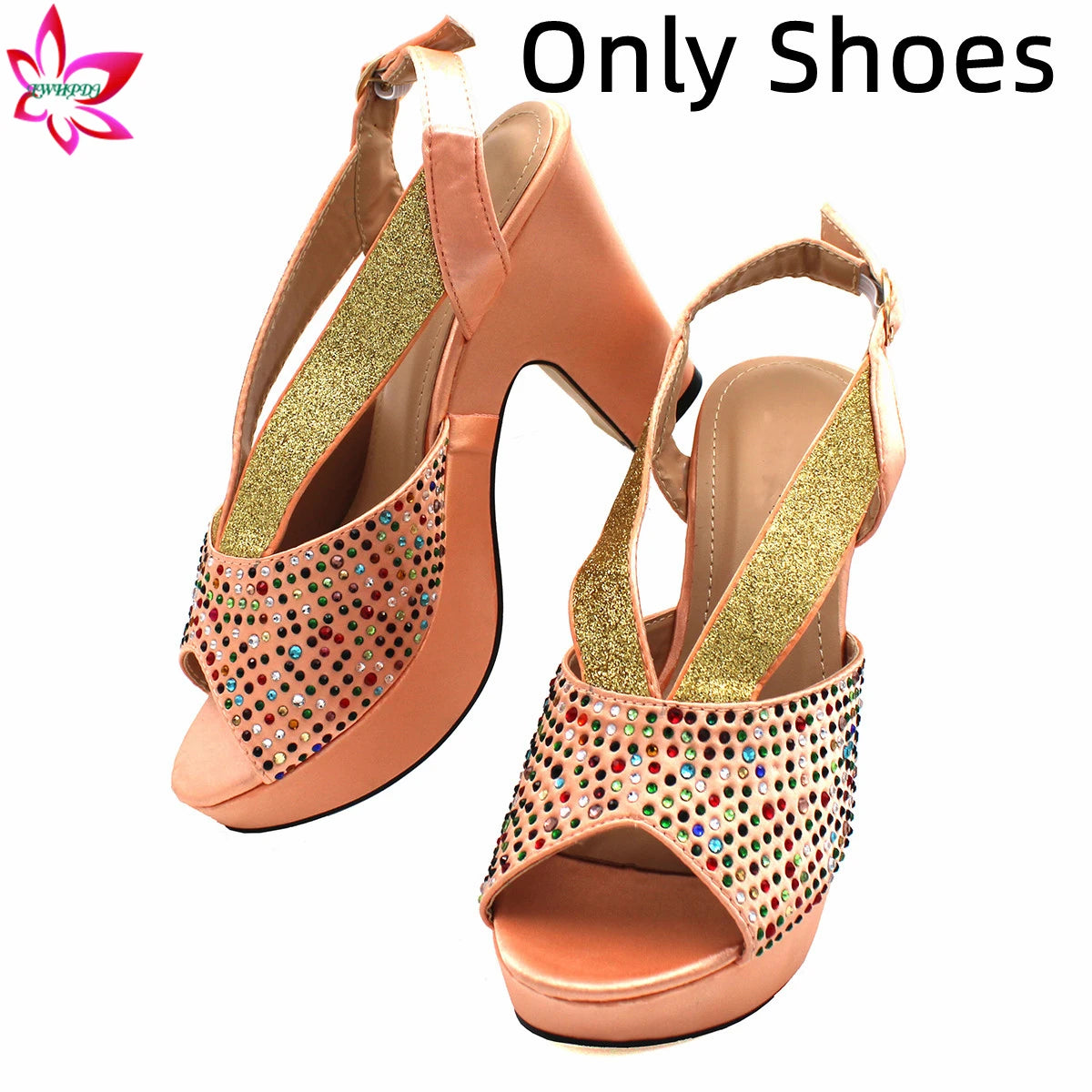 Momsey 2024 New Latest Full Of Colorful Water Drill Design Peep Toe Ladies Sandal with Bag Set For Women Wedding