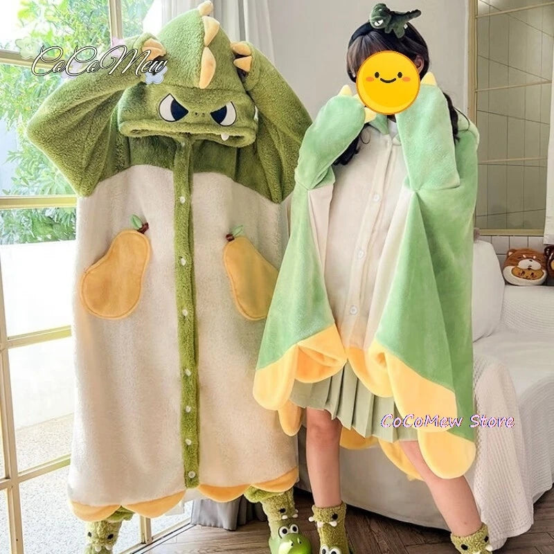 Maxy Women's Onesies Flannel Cosplay Costume Dinosaur Panda Fox Animal Pajama Cartoon Hooded Sleepwear Halloween Christmas Nightdress