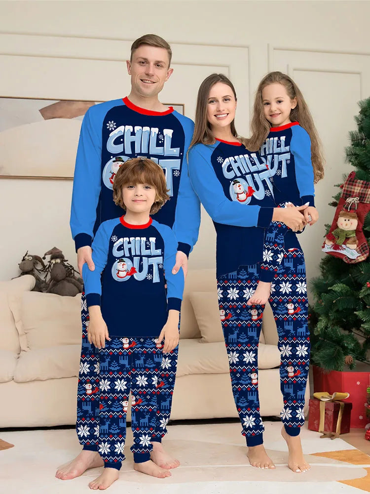 Christmas Pajamas Family Set Blue Printed Family Matching Christmas Pajamas Couples Women Men Kids Boy Girls Christmas Pjs Set