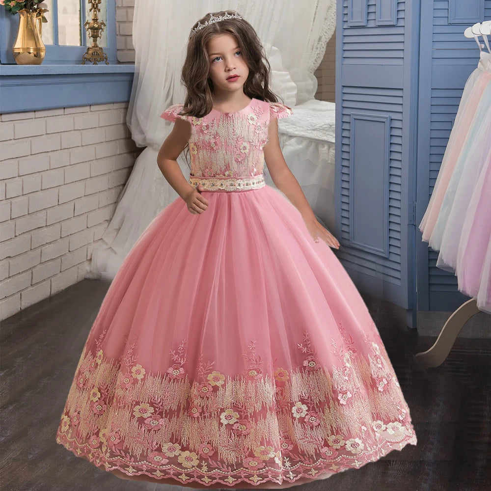 Maxy Flower Girl Dress Princess Elegant Children Party Long First Communion Kids Clothes For Teen Children Wedding Birthday