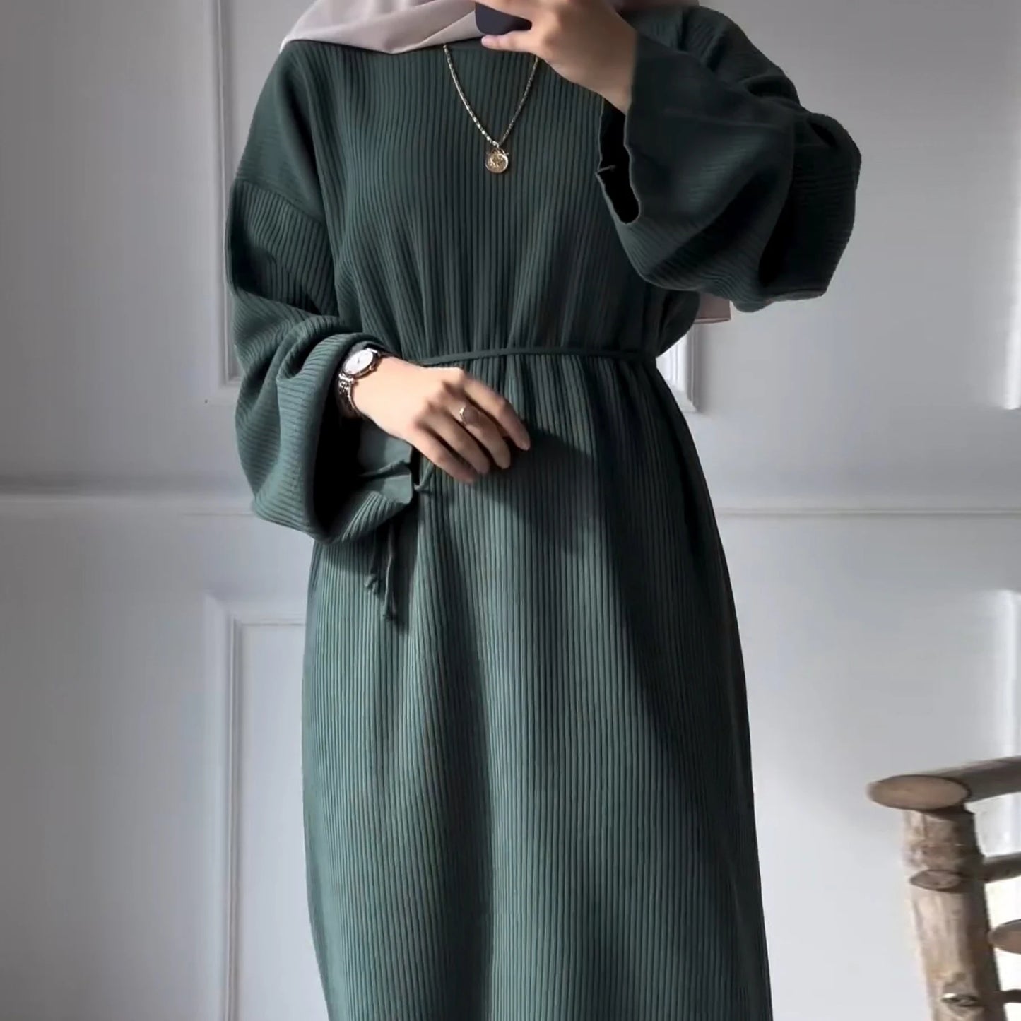 Maxy Ribbed Knit Abaya Dress for Women, Warm Muslim Long Dress, Turk Islamic Clothing, Modest Hijabi Outfit, Ramadan, Autumn/Winter