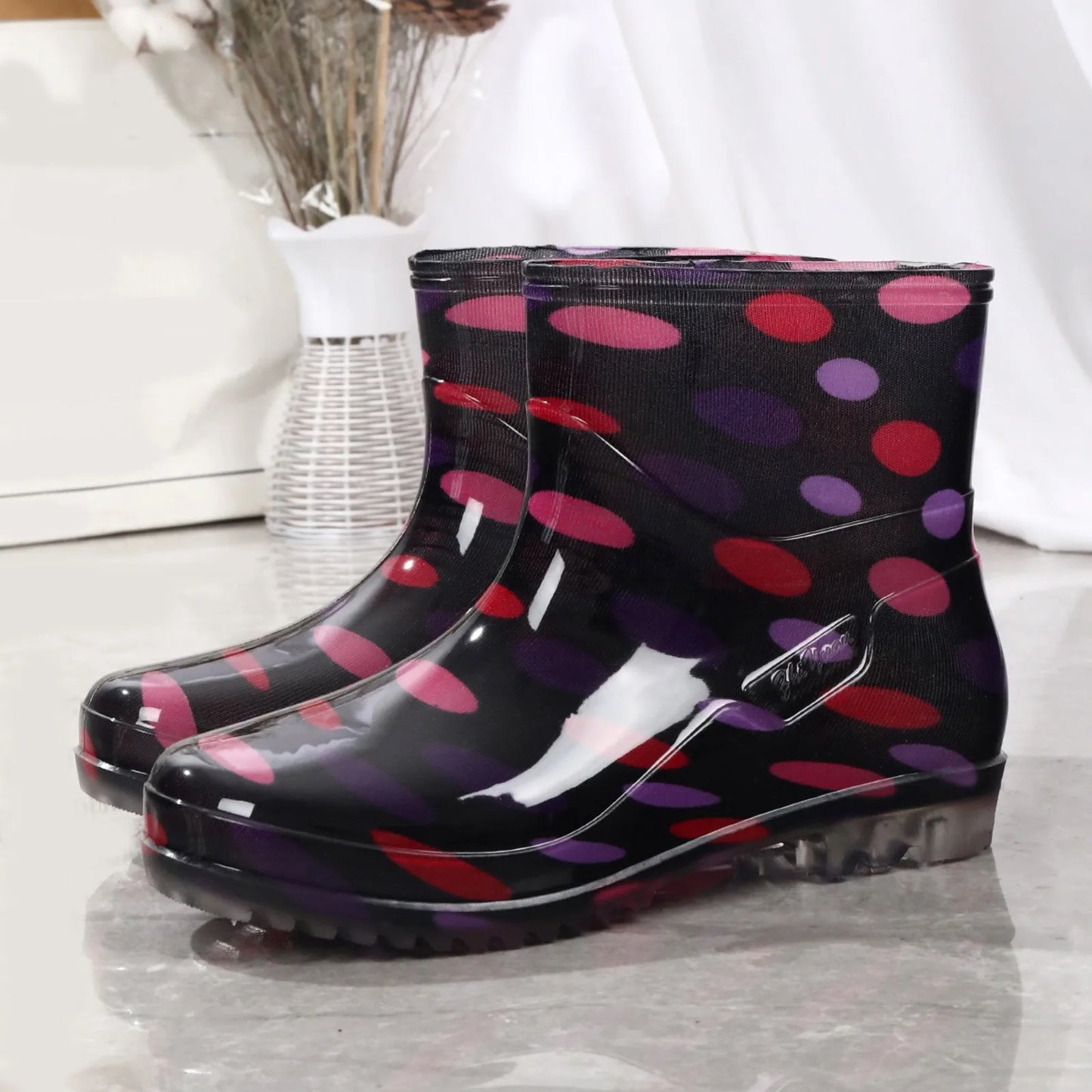 Maxy Fashion Rain Boots Womens NonSlip MidCalf Length Waterproof Shoes Rubber Boots Short Tube Winter Cotton plus Kitchen Rubber Shoes
