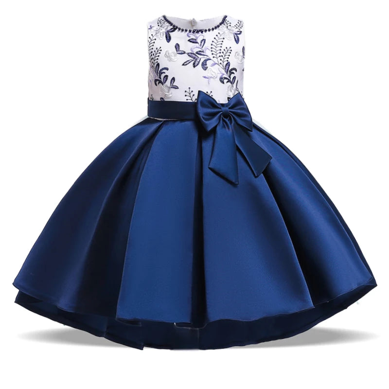 Maxy Princess Summer Bow Embroidery Kids Party Dress for Girl Child Costumes Elegant Tailing Flower Wedding Princess Dresses Vestidos 3-10 Yrs