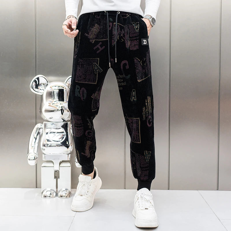 Maxy Retro Casual Pants Men's Autumn Winter Corduroy Elastic Slim Jogger Sweatpants Large Size Sports Fitness Jogging Tracksuits