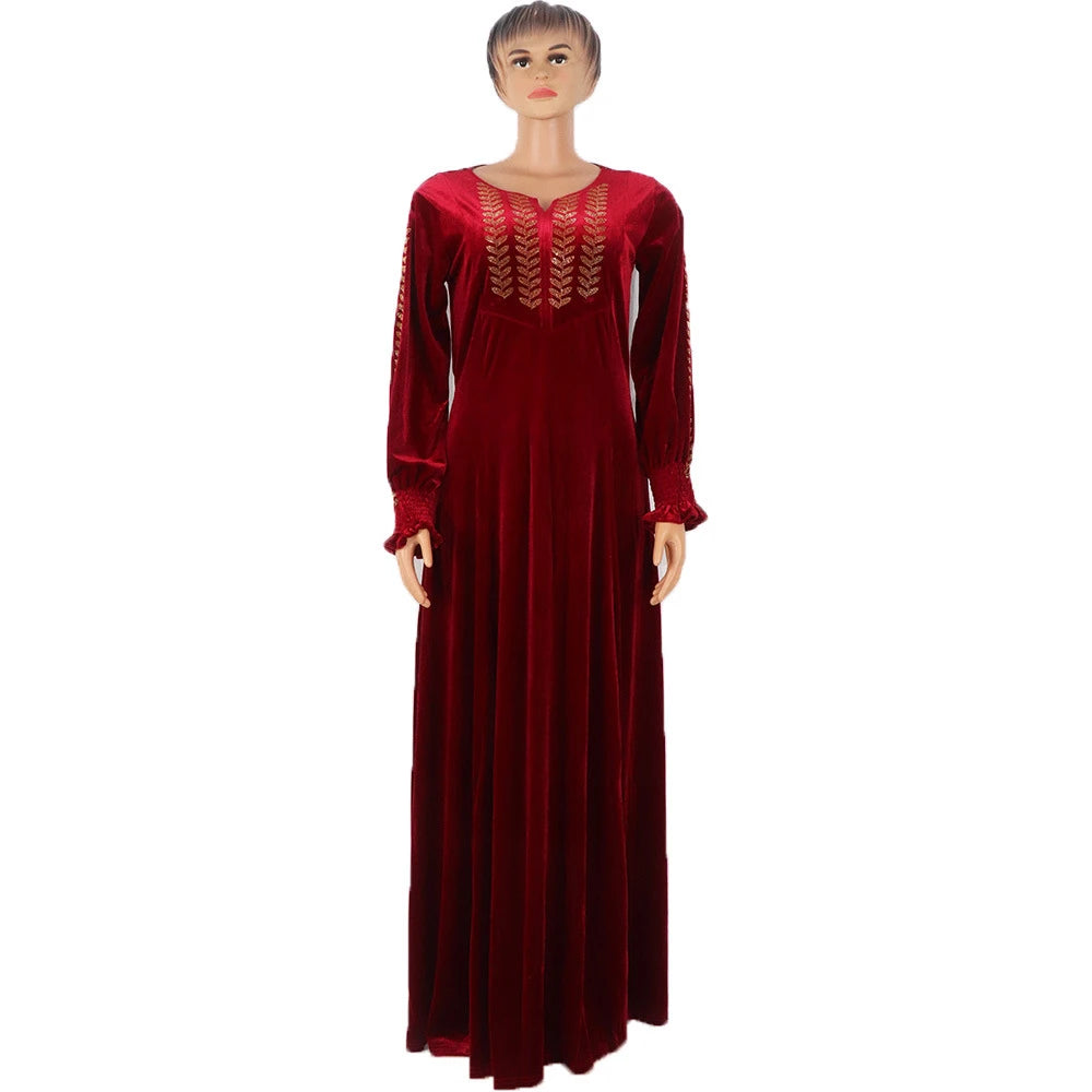 Plus Size African Dresses for Women Velvet Diamonds Evening Wedding Maxi Dress Kaftan Dubai Abaya Elegant Ankara Dashiki Robe