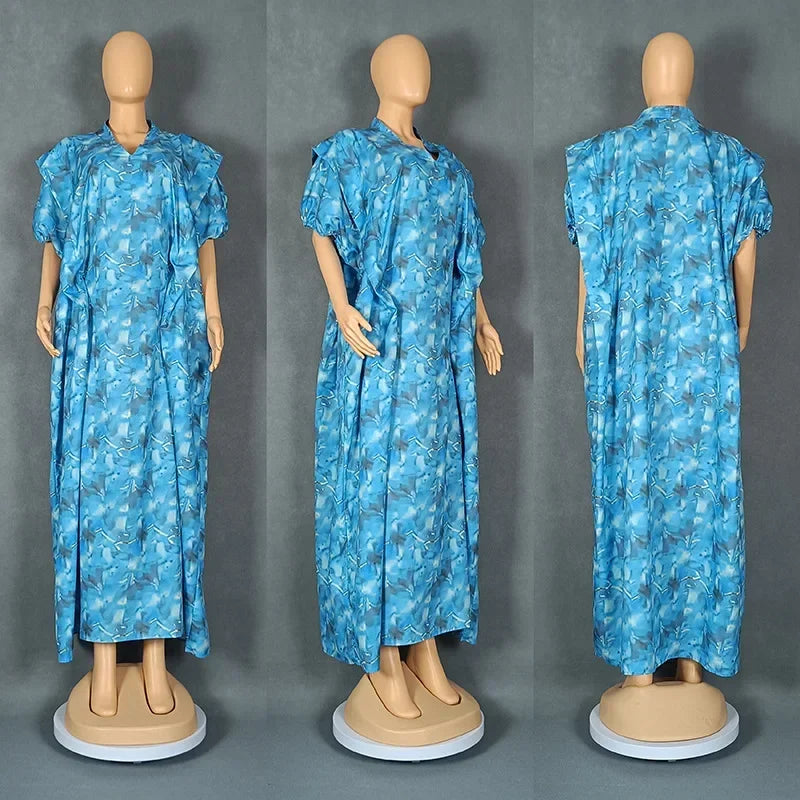 Amay African Dresses For Women Dashiki Dubai Abaya Plus Size Africa Clothing Print Short Sleeve Maxy Dress Turkey Muslim Robe