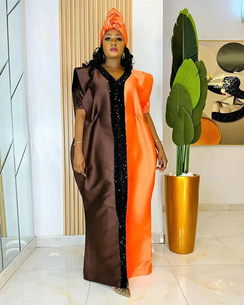 Amay Plus Size Dresses for Women Autumn Spring Elegant African V-neck Party Evening Maxy Dress Boubou Muslim Fashion Caftan