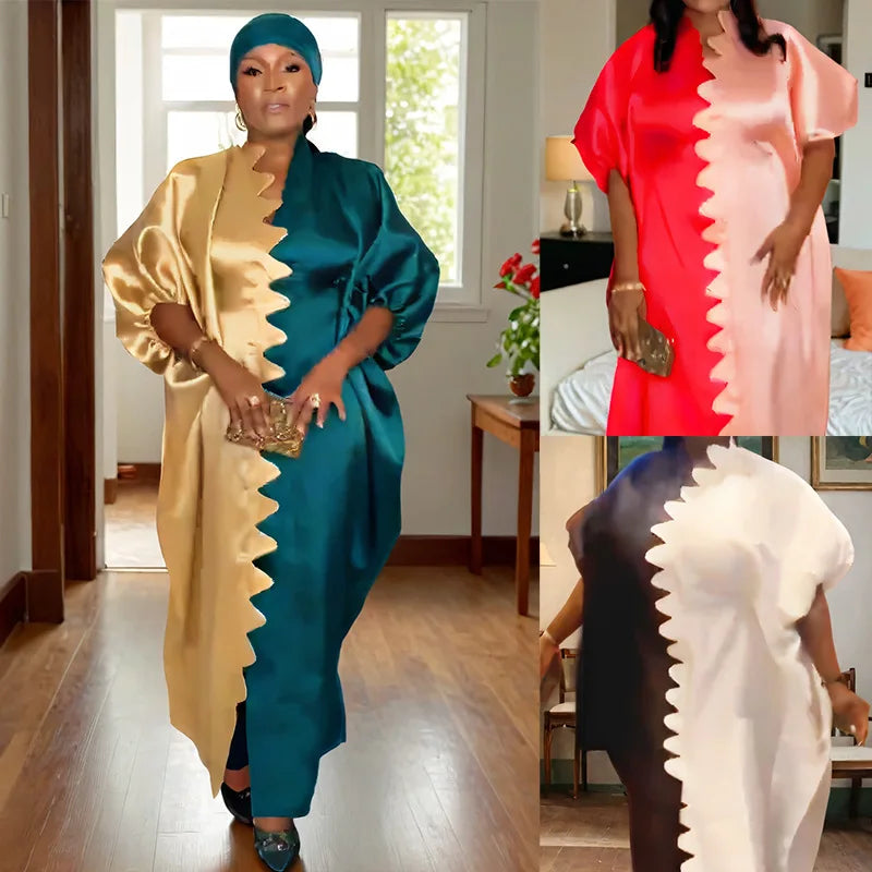 Maxy Dresses for Women Satin Clothing Ankara Dashiki Boubou Robe Turkey Kaftan Dubai Abaya Wedding Muslim Gown