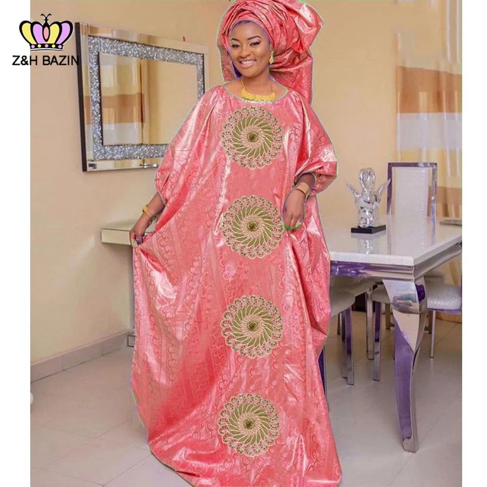 Maxy Newest African Dresses For Women Turkey Designer Bazin Riche Long Dresses Dashiki Robe Wedding Gowns Green Basin Clothing