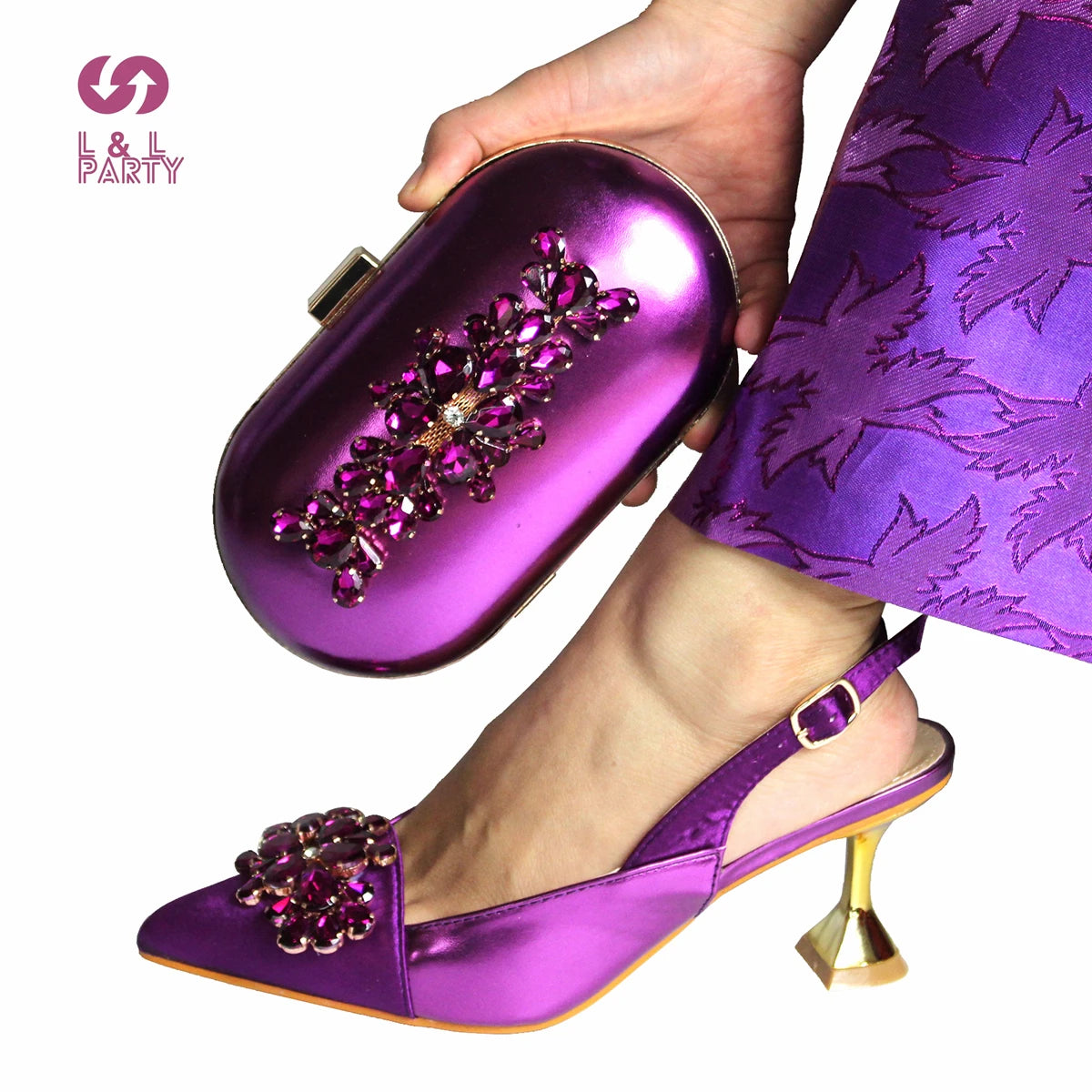 Maxy New Style Gold Color for Wedding Shoes and Bag Set Italian Women Pointed Toe Spike Heels Sandals Matching Clutch for Party