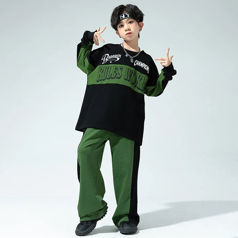 Maxy Kids Hip Hop Clothing Oversized Sweatshirt Top Purple Casual Wide Sweat Pants for Girl Boy Jazz Streetwear Dance Costume Clothes