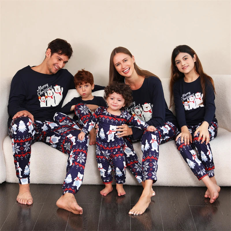 Maxy 2024 Polar Bear Christmas Family Matching Pajamas Sets Mommy and Me Xmas Pj's Clothes Father Mother Kids & Baby Pyjamas Outfits