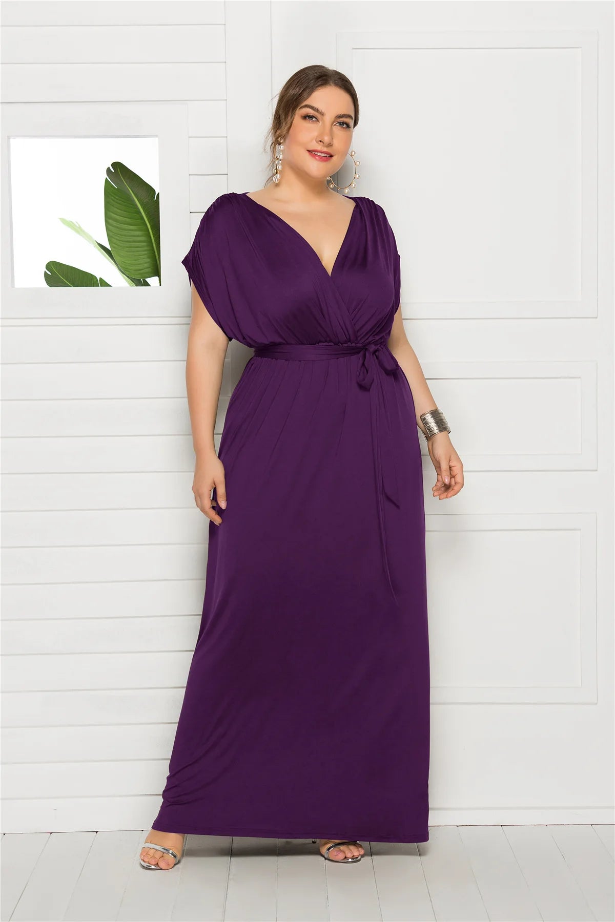 Maxy dress Long Plus Size Evening Party Dress V Neck Stretchy White Vestido Robe de Soiree Wedding Guest Dress LMT-FP3310