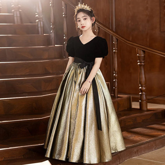 Amay New Shining Flower Girl Dresses For Wedding Lace Puffy Short Sleeve Kids Birthday Baptism Party Clothes First Communion Gowns